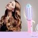 Curling Iron Brush Ceramic Travel Hair Curler Brush Professional Curling Iron for Short Hair Anti-Scald Instant Heat Up Mini Curling Wand 2-in-1 Hair Straightener & Curling Iron Brush Pink