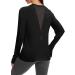 Bestisun Women Mesh Back Long Sleeve Workout Athletic Running Tops Gym Dance Sports Shirts Small Black