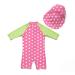 Bonverano Baby Girls UPF 50+ UV Protection One Piece Sunsuit with Sun Cap - Pink & Green | 18-24Months | Green Sleeves - Buy Online on GoSupps.com