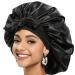 Hair Bonnet for Sleeping shower caps for women Bath Caps Satin Bonnets for Curly Hair Sleeping Silk Bonnet with Stretchy Tie Band (Black)