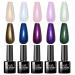 Imtiti Pearl Gel Nail Polish Set 5 Colors Transparent Shell Shimmer Nail Gel Polish Blue Purple Rose Gold Green Mermaid Nail Drawing Gel With Black Gel Polish Spring Summer Soak Off UV Led 6ML