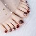 MENILITHS Wine Red Crystal Cat Eye Fake Nails Detachable Foot Nail Patches Toenails Beautiful False Toes Tips Toenails