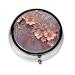 Rose Gold Elegant Decorative Floral Print Pill Box 3 Compartment Round Pill Case with Mirror Metal Pill Organizer Travel Pillbox Mini Medicine Storage Box for Pocket Purse