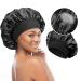 ODOCARE Breathable Silk Bonnet for Sleeping  Large Satin Hair Bonnet for Black Men and Women  Wide Band Sleep Cap for Long Hair Curly Hair(medium black) Medium black