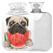 NAANLE Pug dog watermelon heat bottle with cover transparent hot water bottle 1l heat bottle for bed hand feet warmer pain relief warmth and cold therapy