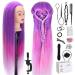 Topdirect 75cm exercise head hairdresser 100% synthetic hair wig head Puppet head Training heads hairdressing head training head with holder + diy hair hairstyles set color gradient violet