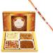 Ghasitaram Gifts Rakhi Gifts for Brothers Rakhi Sweets - Big Box of Soan Papdi Milk Cake Methi Mathi and SOYA Sev with Pearl Beads Rakhi Box of Soan Papdi Milk Cake Methi Mathi Sev Rakhi