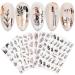 JMEOWIO Nail ticker Rose Gold Black Flower 12 Blatt Nail Art sticker Self -adhesive Nail sticker spring line abstract leaf decoration nail design accessories