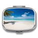 Pill Box White Beach Tropical Sea Print 2 Compartment Medicine Pill Case Pill Organizer Decorative Metal Portable Pill Box for Pocket Or Purse Style