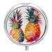 Round Pill Box Tropical Fruit Watercolor Pineapple Print 3 Compartment Medicine Pill Case Print Pill Organizer Decorative Metal Portable Pill Box Pocket Pill Box