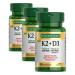 Nature's Bounty Vitamin D3 K2 Supplement 4000 IU Vitamin D3 Plus 100 mcg of Vitamin K Supplements for Adults for Heart & Bone Health Support 30 Day Supply 30 Vegetarian Capsules (Pack of 3)