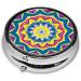 Geometric Round Floral Pattern Portable Metal Pill Box 3-Compartment Travel Essential for Small Pills - Buy Online on GoSupps.com