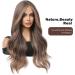HAIRCUBE Long Brown Wavy Wig for Women - Synthetic Curly Hair with Highlights, Middle Parting - Mixed Brown - Buy Online on GoSupps.com