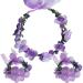 Flower Crown Headband Wristbands Rose Wreath Garland Hair Bands Wrist Bands Floral Wedding Bridal Hair Hoop Bracelet Women Leaf Ribbon Adjustable Handmade Rattan Vine Hair Accessories 3 Pack Purple Purple Tone
