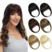 BUYOGET Clip in Fringe Human Hair Extension Medium Brown Straight Remy Fringe Clip on Bangs Hair Clip for Women Girls #4 Medium Brown