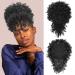 Goddesty Afro Puff Drawstring Ponytail Kinky Curly With Bangs Hair Synthetic Short Extensions Hairpieces Updo Hair for Black Women (1B)