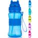 Ecteco Water Bottle for Kids Toddlers with Straw Strap 12OZ Children Sized Leak Proof BPA Free Tritan Drinking Bottles for Boys Girls School Students  Cute Lightweight Sturdy Anti-skid Design blue