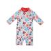 BONVERANO Baby Girls Swimsuit Toddler Bathing Suit Long-Sleeve Zipper One Piece Swimwear with UPF 50+ Sun Protection 3-6 Months Red / Fish
