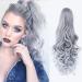 Beauty Wig World Claw Clip in Ponytail Extension Grey Long Curly Wavy Pony Tail Hair Extensions For Women 21" Natural Looking Costume Party Daily Use Fashion Claw Ponytail