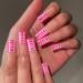 BABALAL French Tip Press on Nails Pink Fake Nails Square False Nails Squoval Nails Glossy Nails Long Nails for Women and Girls Cute Pink French
