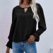 Women's Swiss Dot Keyhole Neck Ruffle Pom Pom Chiffon Top - Black, Medium - Buy Online on GoSupps.com