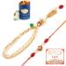 Ghasitaram Gifts Rakhis Online - Rakhi for Brother-MJ-3 Bhaiya Bhabhi Rakhi with 100 GMS of Dryfruits Mix Can 200 GMS of Kaju katli Rakhi Set & 100g Dryfruits Mix Can 200g Kaju katli