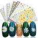 Flower Nail Art Stickers 12 Sheet 3D Self-Adhesive Nail Decals Sunflower Small Daisies Flowers Mix DIY Design Decoration Accessories for Girl