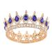 Vintage Royal Queen Teardrop Rhinestone Diadem Tiaras Crown Pageant Prom Diadem Bride Wedding Hair Jewelry Accessories (Gold Blue)