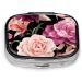 Travel Pill Cases with Mirror Small Portable Pill Case with 2 Compartment Fashion Tablet Holder Wallet Organizer Pocket Case for Purse(Colorful Rose Floral)