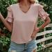 Short Sleeve Shirt Soft Loose Ruffled Bell Sleeve Vneck Casual Blouse for Women for Office Work Pink Large - Buy Online on GoSupps.com