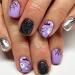 Halloween Press on Nails Short Black Purple Halloween Fake Nails Full Cover Ghost Bat Spider Web Halloween Glue on Nails Halloween Short Square Nails for Women Halloween Nail Decorations 24Pcs design5