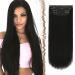 Feshfen clip in extensions 4PCs hair extensions with clips synthetic smooth hair exension long hair extensions black clip in hair part for women 50 cm smooth 4pcs - black