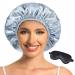 Has hat hood Satin bonnet satin sleeping hood adjustable silk hat double -layer silk sleeping hat for women (gray blue/black)