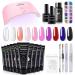 Poly Gel Nail Kit 10 Colors With UV Lamp Quick Nail Extension Gel Slip Solution Nail Strengthener Rhinestone French All In One Complete Poly Gel Beginner Starter Kit for DIY Manicure Home Women Gift Nude Colors All Season -C