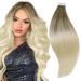 RUNATURE Tape in Hair Extensions Balayage Remy Tape in Human Hair Extensions Brown to Platinum Blonde Ombre Tape in Extensions Invisible 14 Inch 40g 14 Inch 1-Tape #BA8/60