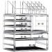 Cq acrylic Makeup Organizer Skin Care Large Clear Cosmetic Display Cases Stackable Storage Box With 7 Drawers For Vanity,Set of 3 Medium-7 drawers With Tray Top