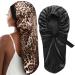 2 Pcs Hair Bonnets for Women Satin, Black Leopard Soft Elastic Band Long Satin Bonnet Sleeping Cap for Women Bonnet for Braids Large Black+leopard
