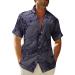 Men's Palm Leaf Print Hawaiian Shirt Retro Casual Slim Fit Lapel Button Down Short Sleeve Dress Shirt T-Shirt Navy X-Large