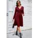 OUGES Women's Spring Casual Midi Dress - Long Sleeve V-Neck Floral Wrap Dress - XL Dark Red - Buy Online on GoSupps.com