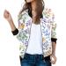 Bomber jacket Women Light with flower pattern women casual jacket aviator jacket zipper summer jacket short outwear college jacket long arm casual jacket women's jacket women's clothing green l