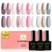 Yueshop Glitter Gel Nail Polishes Set- 10 Pack Nude Pink Soak Off UV LED Nail Manicure Kit Cured Gel Needed DIY Home Salon Nail Art Nude Pink Glitter