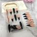 Extra Long Black French Tip Stiletto Press-On Nails | Glitter Wavy Lines | Reusable Acrylic Fake Nails for DIY Manicure - Buy Online on GoSupps.com
