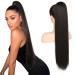 Flufymooz ponytail extension horse -tailed extension 66 cm long straight ponytail with cord curly ponytail Synthetic hair part for women (black brown) 66 cm black brown