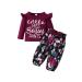 puseky Toddler Baby Girls Clothes Cute Letter Print Long Sleeve Shirt Floral Pant Tracksuit Outfits Set 4-5 Years Wine Red