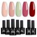 Tomicca UV nail polish set 5 colors gel nail polish with base & no wipe top coat pink nude light green red nail polish soac-off UV/LED starter kit gift French nail studio 7 x 8ml 08-rosa+light green+red
