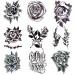 Oottati Waterproof 9 Sheets Back of Hand Fake Temporary Tattoo Stickers - Black Gothic Flower Rose