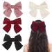 4 Pack Bows Hair Clip for Women Silky Satin Hair Bows Big Bowknot Hairpin with Ribbon Solid Color French Hair Barrette for Women Girls Red+Black+White+Pink