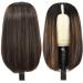 Ombre Brown V Part Human Hair Wig 14 Inch - Short Straight Bob Highlighted Wig for Women - Buy Online on GoSupps.com