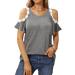 Plus Size Cold Shoulder Lace Blouse - Gray | Women's Summer Casual Round Neck T-Shirt - Buy Online on GoSupps.com