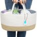 Casaphoria Little Large Baby Diaper Caddy Organizer - Nursery Storage Bin for Boys & Girls, Car Organizer, Cotton Rope Basket Portable Bag - Baby Shower Gift | White and Yellow(15.5"x10"x7")